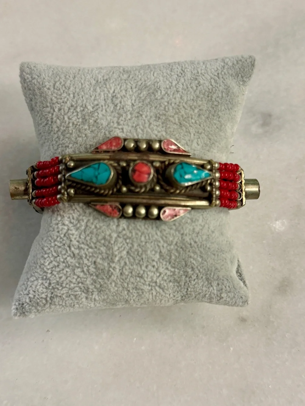 Moroccan Sterling Silver Beaded Red Multi-Strand Bracelet